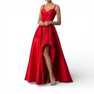 Alyce Paris POCKETS Red High Low Slit Taffeta Polyester Size 4 Prom Dress